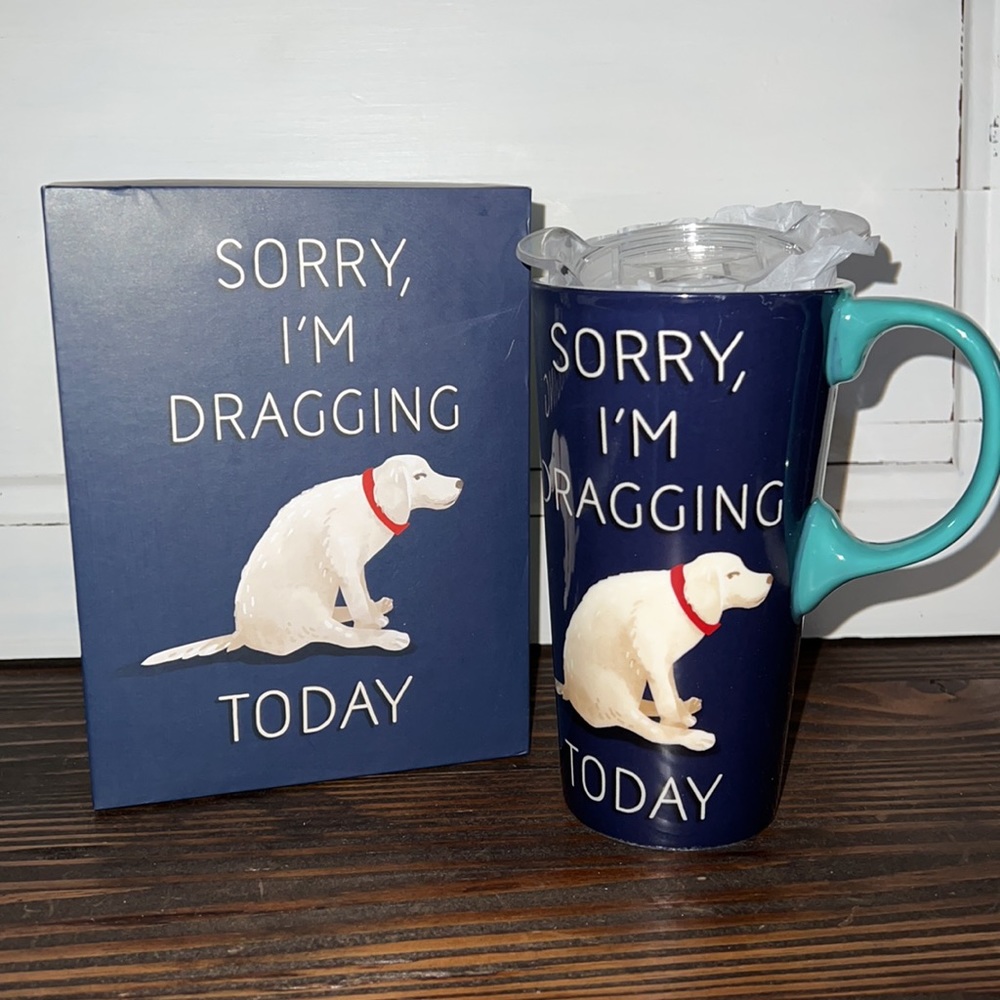 Cypress Home-"Sorry I Am Dragging Today" ceramic travel mug & gift box set 17oz - Picture 1 of 10